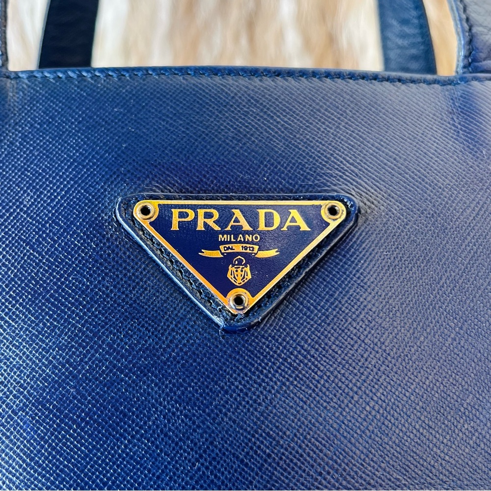 PRADA Classic Bluette Saffiano Leather Small Tote Bag - Picture 5 of 13